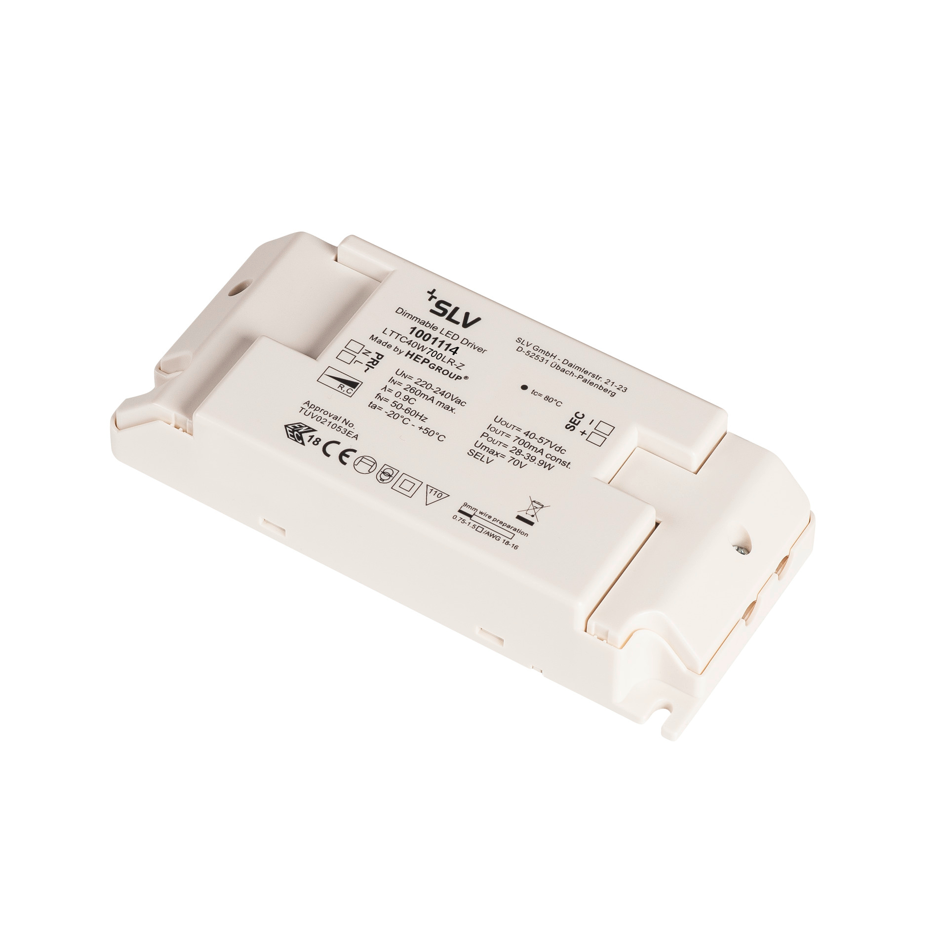 SLV SLV LED Driver 40W 700mA dimmable 15x67cm - IP20