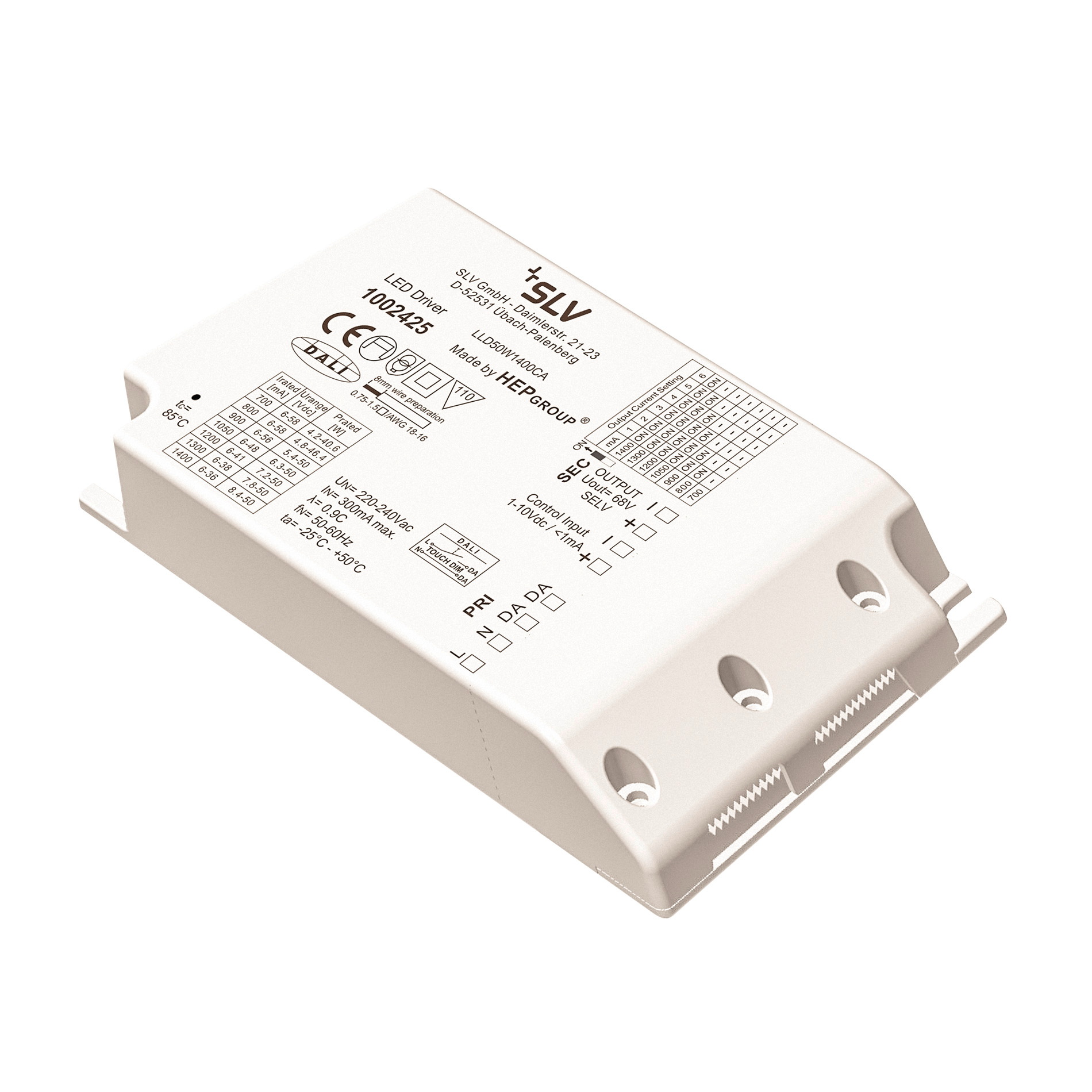 SLV SLV LED Driver 50W 700 1500mA DALI MEDO 600 DIM DAL zwart 12x79cm - IP20