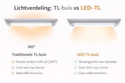 Waarom een LED-TL minder licht geeft dan een TL